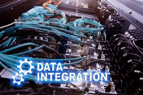 Data integration information technology concept on server room background. Stock Illustration
