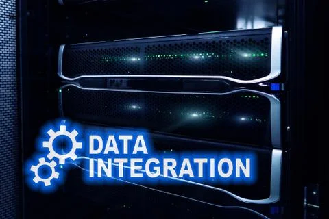 Data integration information technology concept on server room background. Stock Illustration
