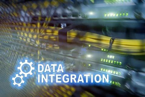 Data integration information technology concept on server room background. Stock Illustration