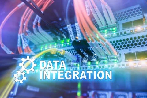 Data integration information technology concept on server room background. Stock Photos