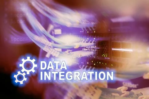 Data integration information technology concept on server room background. Stock Photos