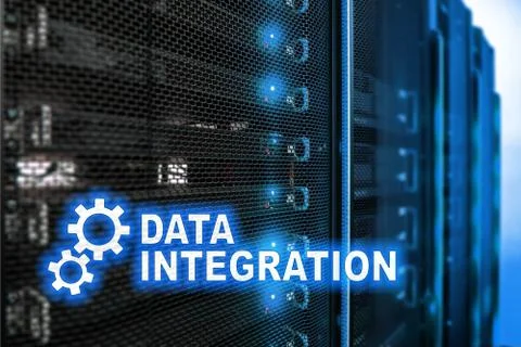 Data integration information technology concept on server room background. Stock Photos