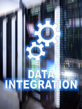 Data integration information technology concept on server room background. Stock Photos
