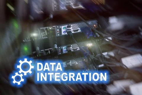 Data integration information technology concept on server room background. Stock Photos