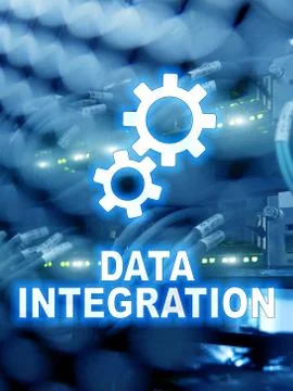 Data integration information technology concept on server room background. Stock Photos