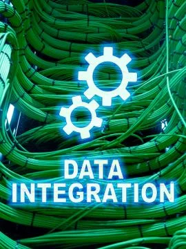 Data integration information technology concept on server room background. Stock Photos