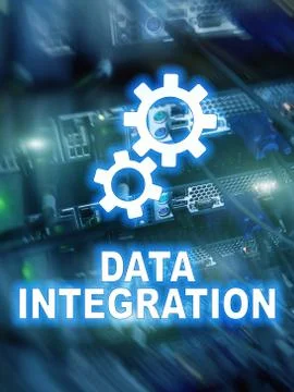 Data integration information technology concept on server room background. Stock Photos