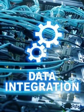 Data integration information technology concept on server room background. Stock Photos