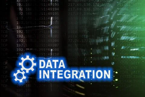Data integration information technology concept on server room background. Stock Photos