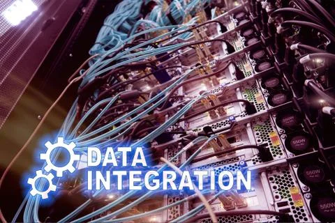 Data integration information technology concept on server room background. Stock Photos
