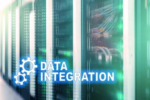 Data integration information technology concept on server room background. Stock Photos