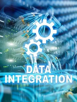 Data integration information technology concept on server room background. Stock Photos
