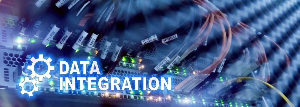 Data integration information technology concept on server room background. Stock Photos