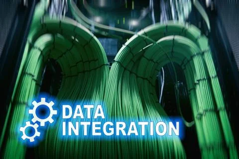 Data integration information technology concept on server room background. Stock Photos