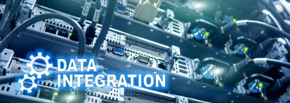 Data integration information technology concept on server room background. Stock Photos