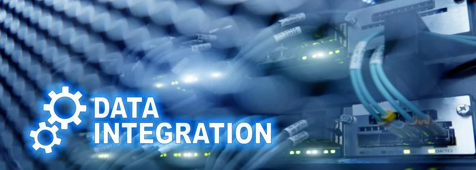 Data integration information technology concept on server room background. Stock Photos