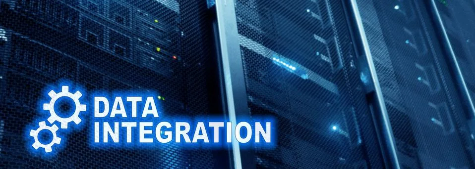 Data integration information technology concept on server room background. Stock Photos