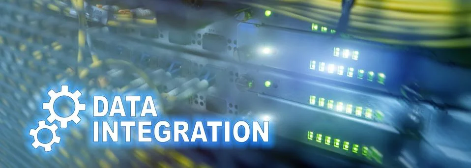 Data integration information technology concept on server room background. Stock Photos