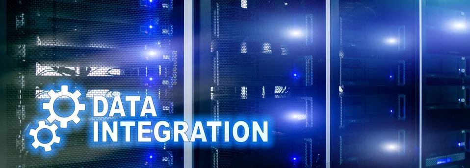 Data integration information technology concept on server room background. Stock Photos