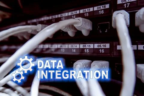 Data integration information technology concept on server room background. Stock Photos