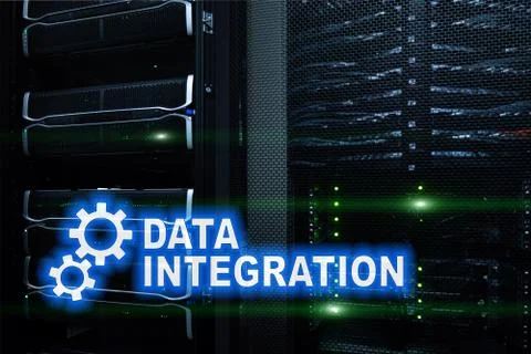 Data integration information technology concept on server room background. Stock Photos