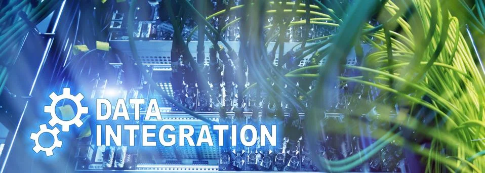 Data integration information technology concept on server room background. Stock Photos