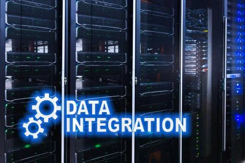 Data integration information technology concept on server room background. Stock Photos