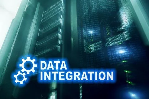 Data integration information technology concept on server room background. Stock Photos