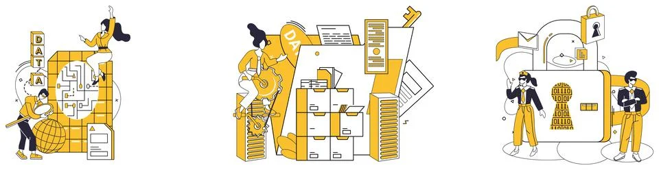 Data integration. Merging, dance elements, blends diverse data into seamles.. Stock Illustration