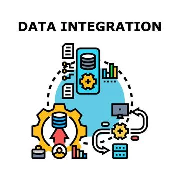 Data integration process connecting multiple information sources Stock Illustration
