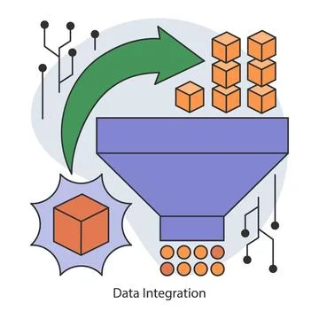 Data Integration. Streamlining diverse data sources into a unified system Stock Illustration