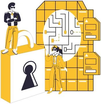 Data integration. Technology, architect, designs bridges connecting islands.. Stock Illustration