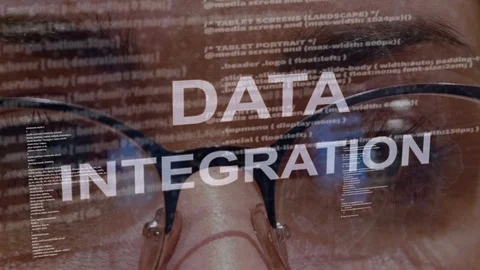 Data integration text on background of female developer Stock Footage 107123885