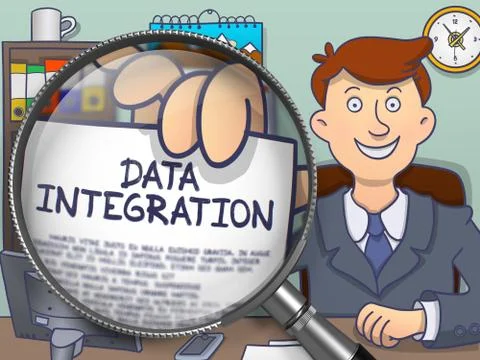 Data Integration through Magnifier. Doodle Style Stock Illustration