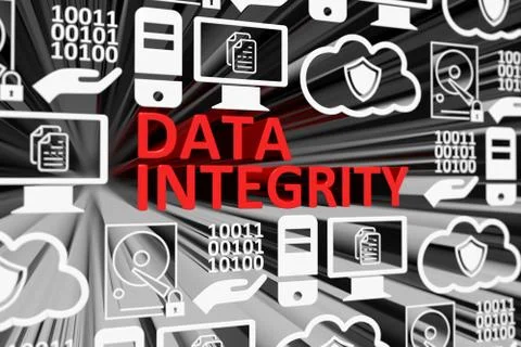 DATA INTEGRITY concept blurred background 3d render illustration Illustrazione stock