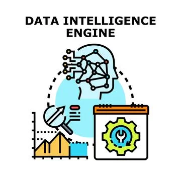 Data intelligence engine analyzing and processing information Stock Illustration