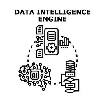 Data intelligence engine analyzing information system with ai Stock Illustration