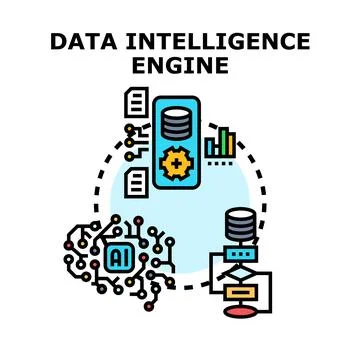 Data intelligence engine analyzing information system with ai Stock Illustration