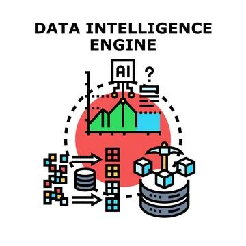 Data intelligence engine processing digital information concept Stock Illustration