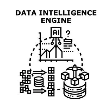 Data intelligence engine processing digital information concept Stock Illustration