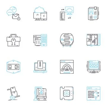 Data intelligence linear icons set. Analytics, Insights, Predictions, Trends Stock Illustration