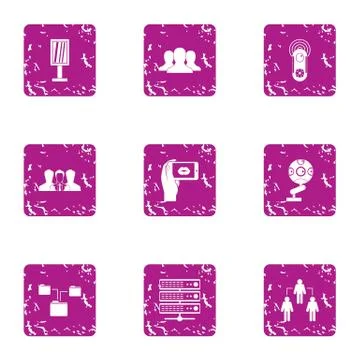 Data interaction icons set, grunge style Illustrazione stock