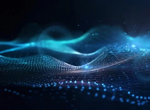 Data, internet and futuristic background wave, with blue connection, abstract Stock Illustration