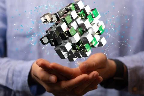 A data Internet infrastructure concept. Abstract technology background. 3D re Stock Photos