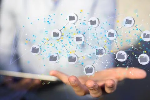 A data Internet infrastructure concept. Abstract technology background. 3D re Stock Photos