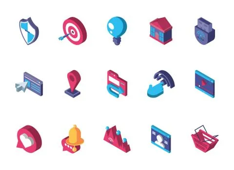 Data internet technology isometric icons set Illustrazione stock
