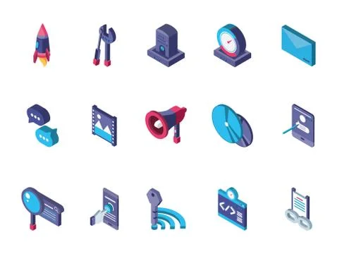 Data internet technology isometric icons set イラスト素材