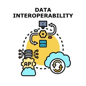 Data interoperability connecting systems and sharing information Illustrazione stock