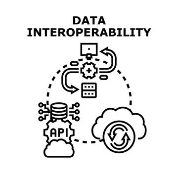 Data interoperability connecting systems and sharing information Stock Illustration