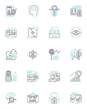 Data interpretation linear icons set. Analysis, Inference, Conclusion, Insight イラスト素材